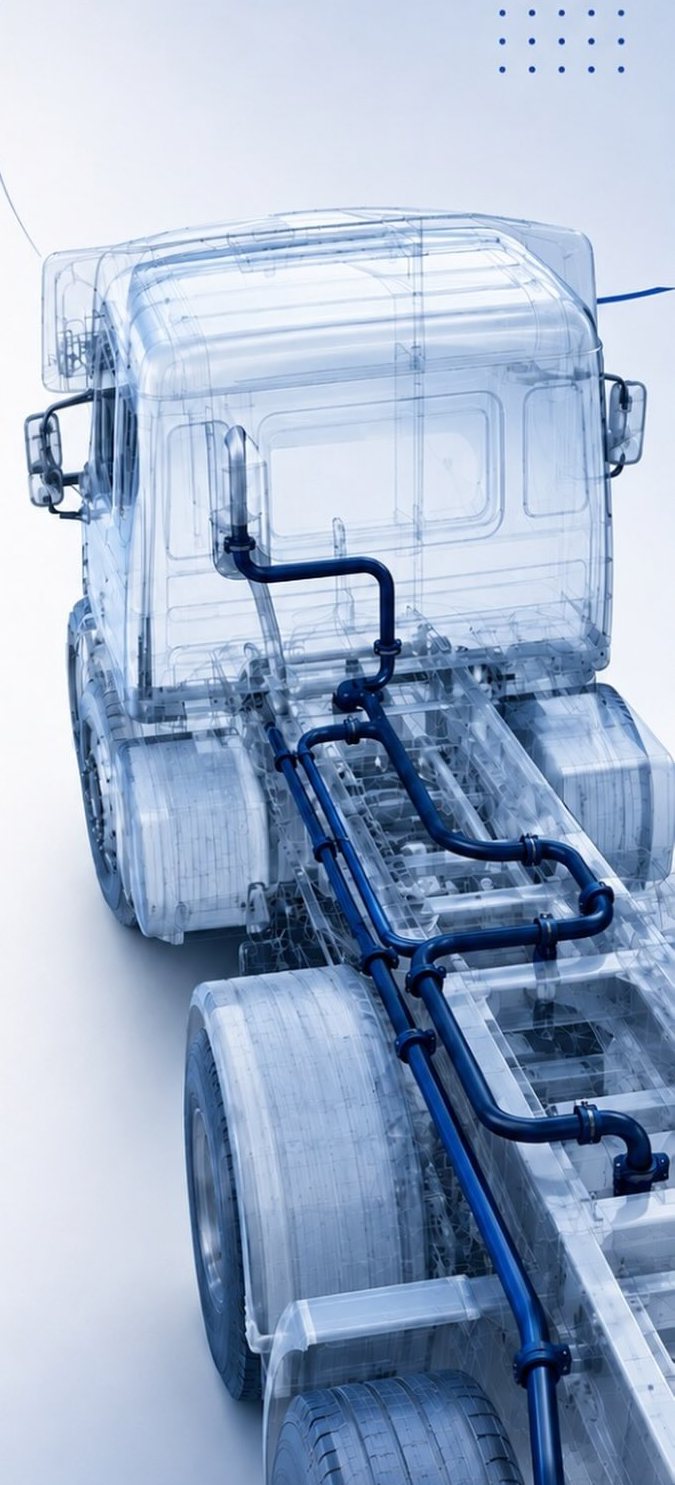 Sistema tubular integrado ao chassi de um veículo pesado